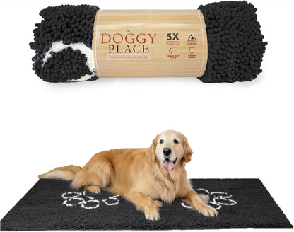 Microfiber Dog Mat for Muddy Paws, 60" X 36" Charcoal with Paw Print - Non-Slip, Absorbent and Quick-Drying Dog Paw Cleaning Mat, Washer and Dryer Safe - X-Large/Runner
