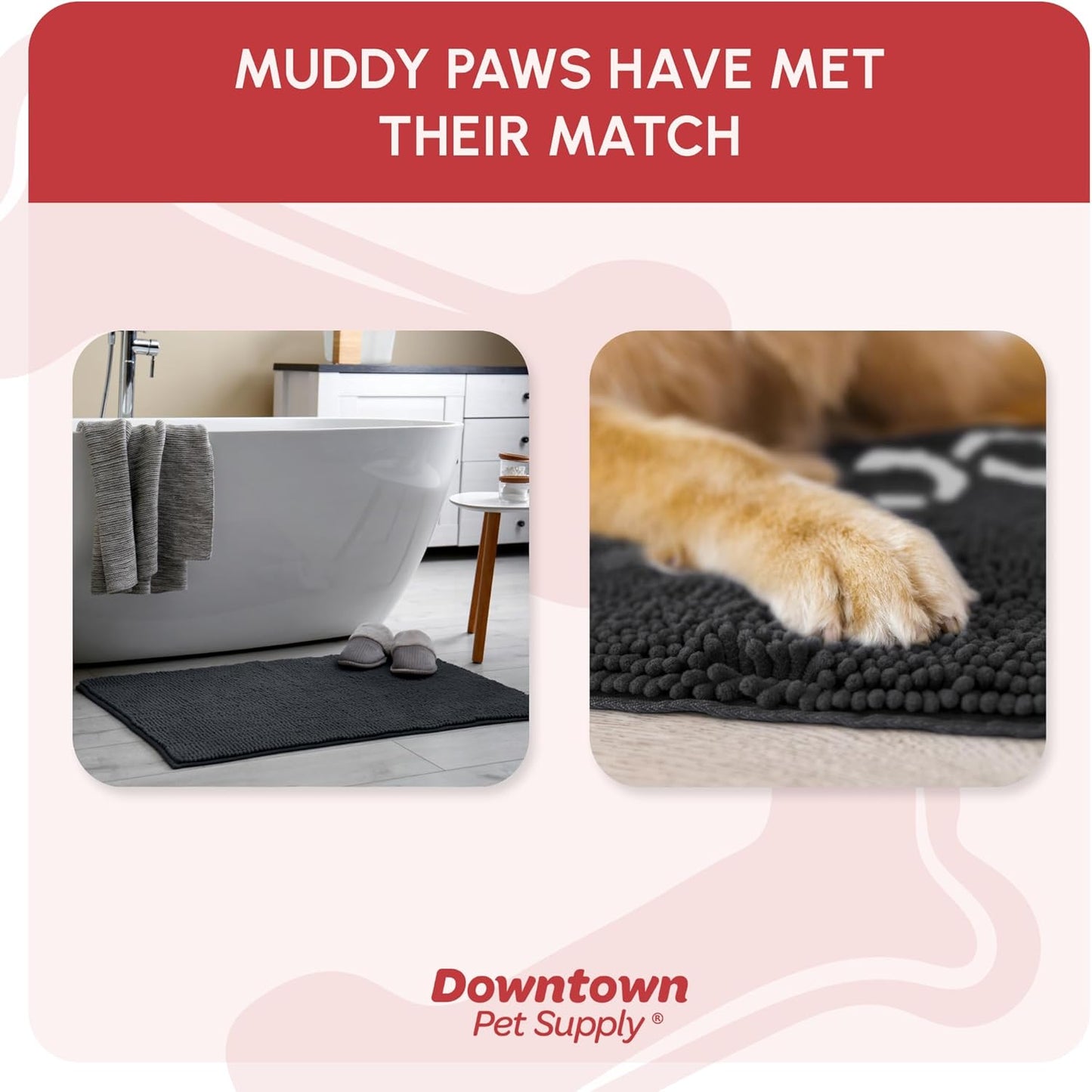 Microfiber Dog Mat for Muddy Paws, 60" X 36" Charcoal with Paw Print - Non-Slip, Absorbent and Quick-Drying Dog Paw Cleaning Mat, Washer and Dryer Safe - X-Large/Runner