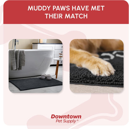 Microfiber Dog Mat for Muddy Paws, 60" X 36" Charcoal with Paw Print - Non-Slip, Absorbent and Quick-Drying Dog Paw Cleaning Mat, Washer and Dryer Safe - X-Large/Runner