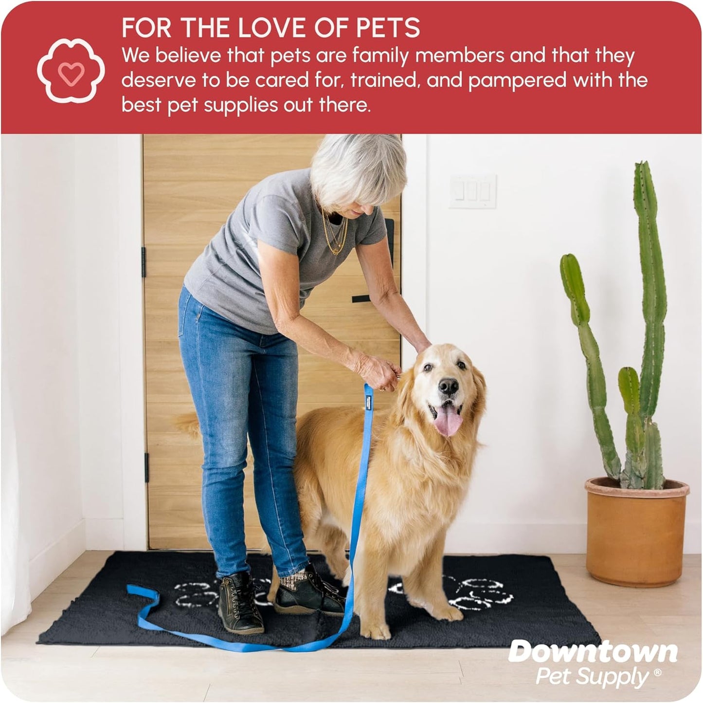 Microfiber Dog Mat for Muddy Paws, 60" X 36" Charcoal with Paw Print - Non-Slip, Absorbent and Quick-Drying Dog Paw Cleaning Mat, Washer and Dryer Safe - X-Large/Runner