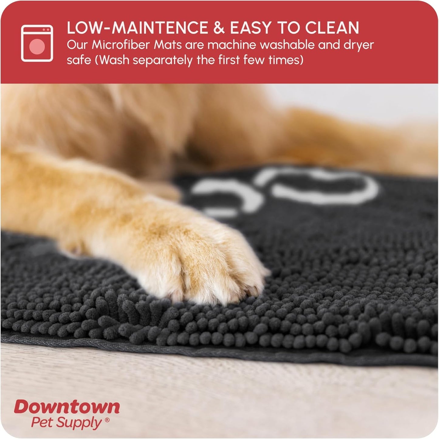 Microfiber Dog Mat for Muddy Paws, 60" X 36" Charcoal with Paw Print - Non-Slip, Absorbent and Quick-Drying Dog Paw Cleaning Mat, Washer and Dryer Safe - X-Large/Runner