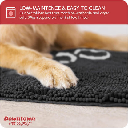 Microfiber Dog Mat for Muddy Paws, 60" X 36" Charcoal with Paw Print - Non-Slip, Absorbent and Quick-Drying Dog Paw Cleaning Mat, Washer and Dryer Safe - X-Large/Runner